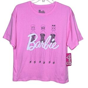 Barbie Doll Pink Graphic Striped Bathing Suit T-Shirt Tee Iconic Size Large L